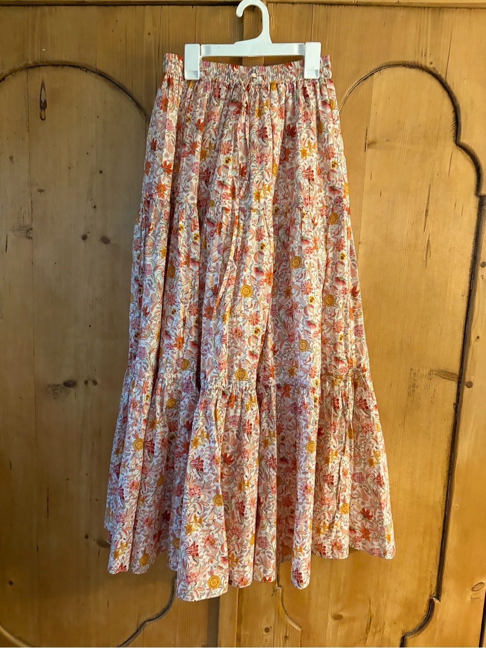 Bohemian Floral Tiered Maxi Skirt - Orange & Yellow